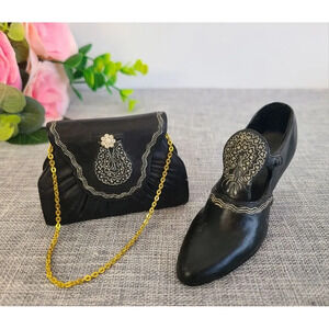 Vintage Miniature Nostalgia Decorative Handbag‎ & Shoe Black, Knick Knack